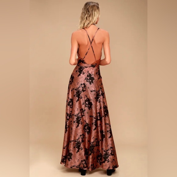 Lulu’s Tea Gardens Rusty Rose Floral Print Satin Maxi Dress - Picture 3 of 16